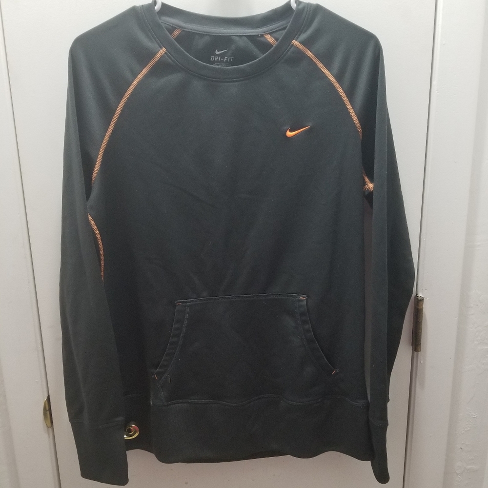 Nike Mens Charcoal Gray orange swoosh thumbholes size Large